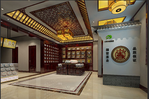 当阳古朴典雅的中式茶叶店大堂设计效果图